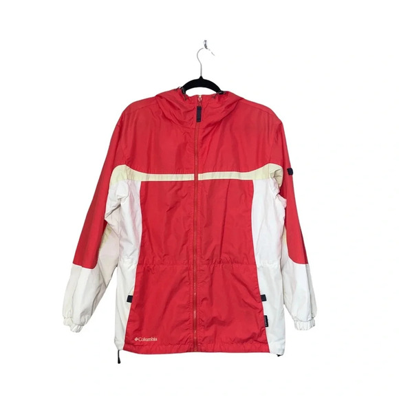 Columbia Peach & White Full Zip Windbreaker Hooded Jacket Medium Women’s - Picture 16 of 16